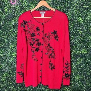 Vtg. Red Women’s Knit Embroidered Tiara Sweater Sz 14/16